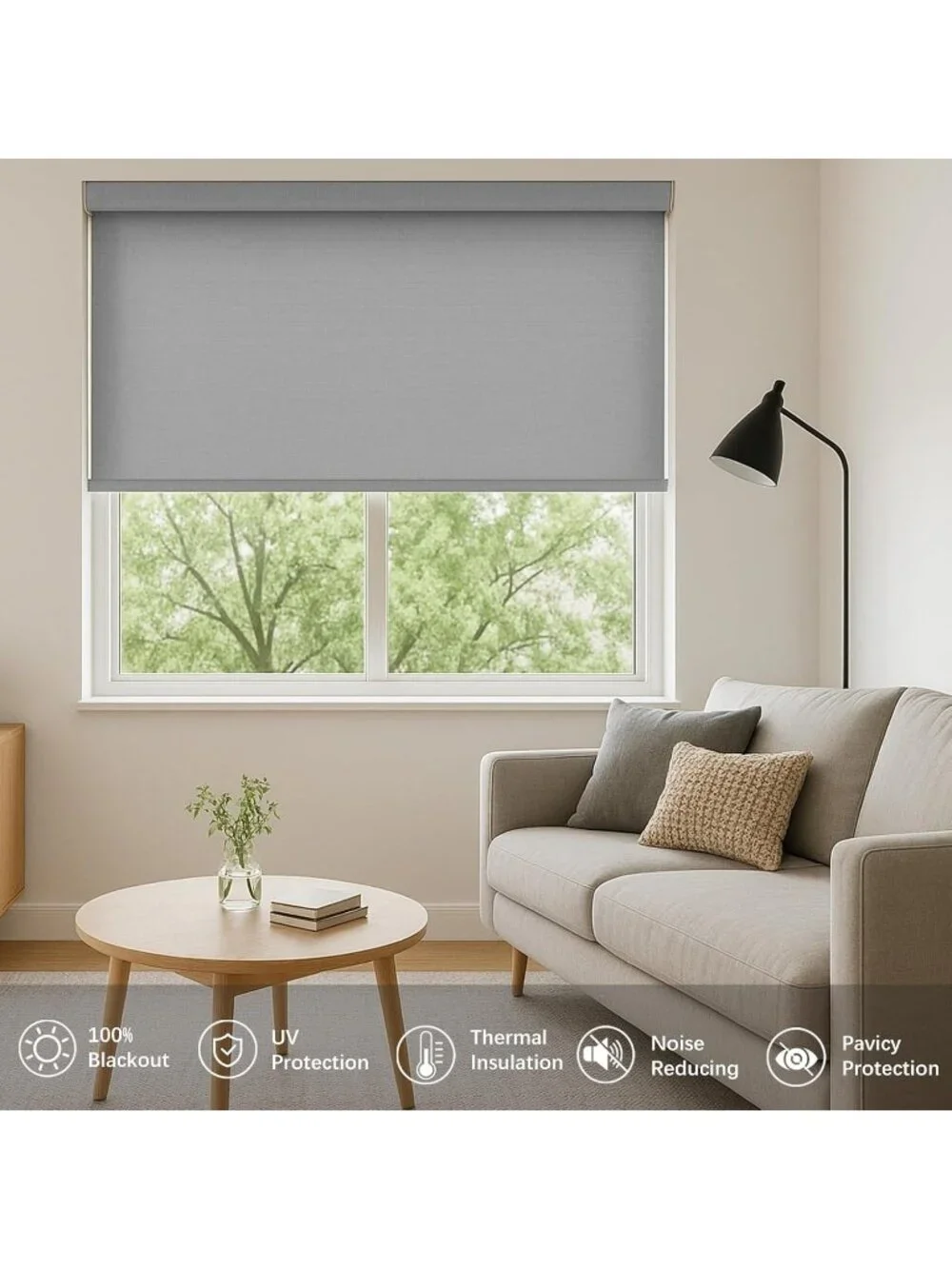 Cordless Blackout Roller Shade 58x72 Gray Thermal Insulated Window Blind